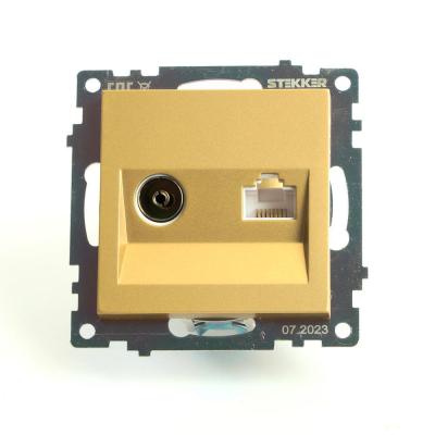 Розетка телевизионная TV + компьютерная RJ-45 Stekker Катрин золото 49230