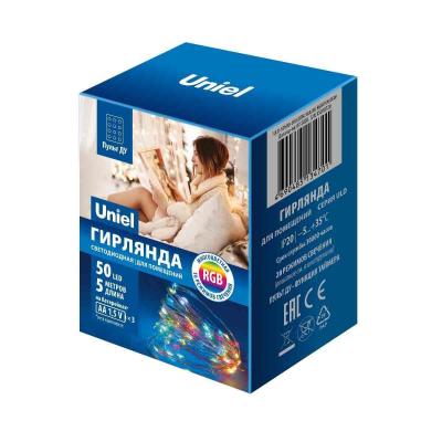 Светодиодная Гирлянда Uniel Роса разноцветный ULD-S0500-050/DTB/3AA/RC RGB IP20 Dew UL-00007248