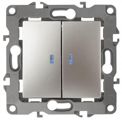 Выключатель двухклавишный с подсветкой ЭРА 12 10AX 250V 12-1105-04 Б0014660