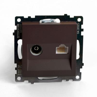 Розетка телевизионная TV + компьютерная RJ-45 Stekker Катрин шоколад 49185